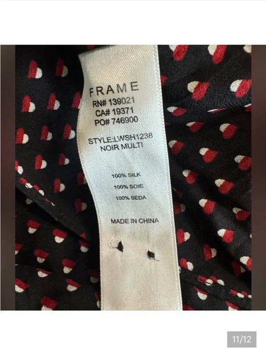 FRAME 100% Silk Black Heart Print Grace Blouse - Picture 4 of 5